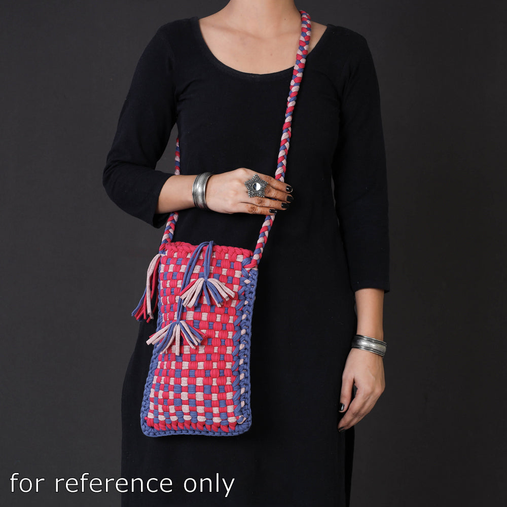  Handwoven Upcycled Cotton Sling Tablet Bag 