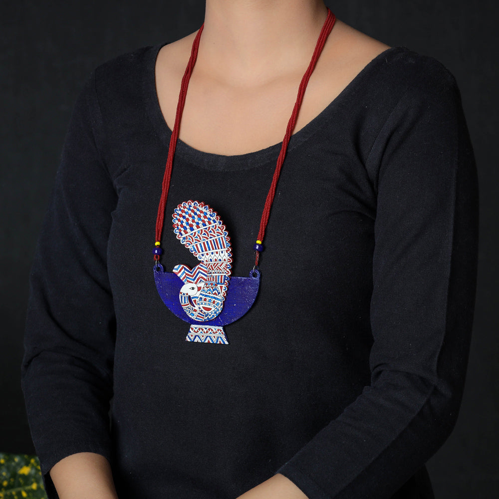 madhubani handpainted wooden necklace