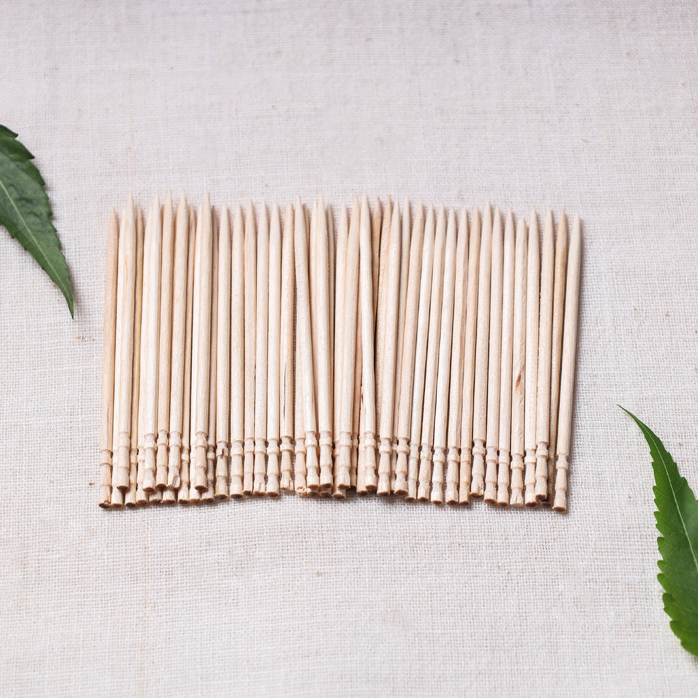 Hand Carved Natural Neem Wood Toothpick (Set of 50)