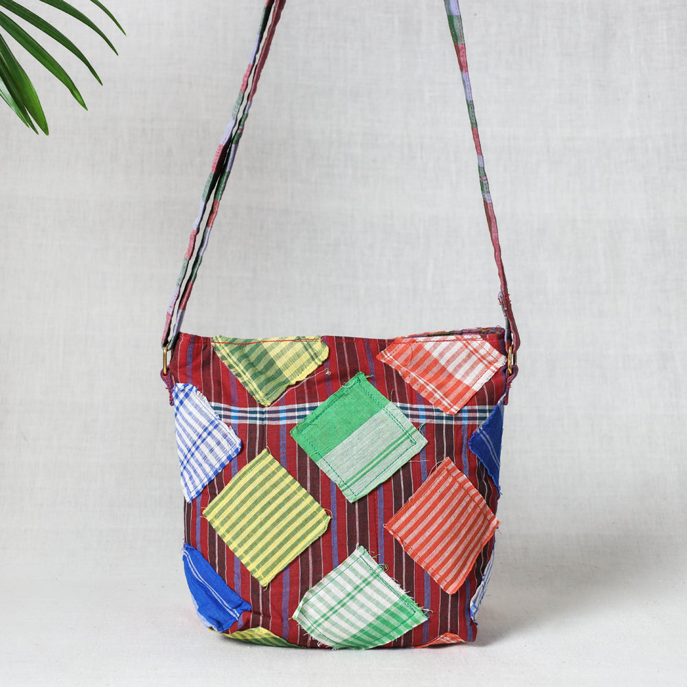 Gamcha Fabric Hand Embroidered Sling Bag
