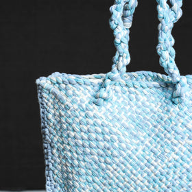 Blue Handwoven Upcycled Cotton Hand/Lunch Bag