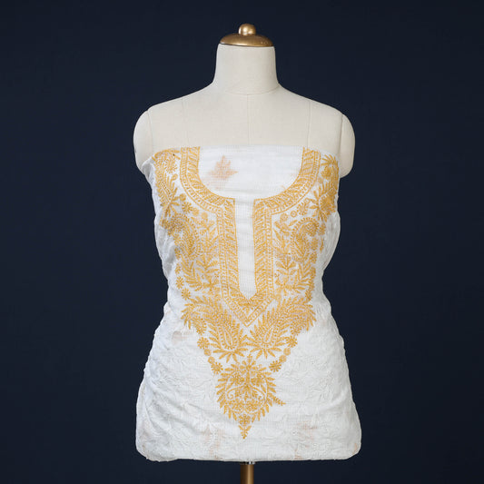 White - Chikankari Tepchi Hand Embroidered Kota Doria Cotton Kurta Material