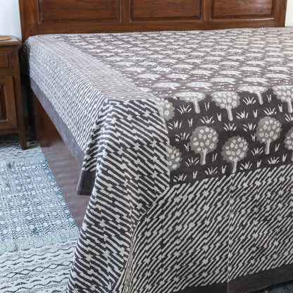 Grey - Bindaas Block Art Prints Double Bedcover Cotton Natural Dyed (110 x 93 in)