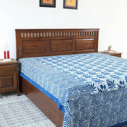 Blue - Bindaas Block Art Prints Double Bedcover Cotton Natural Dyed (110 x 93 in)