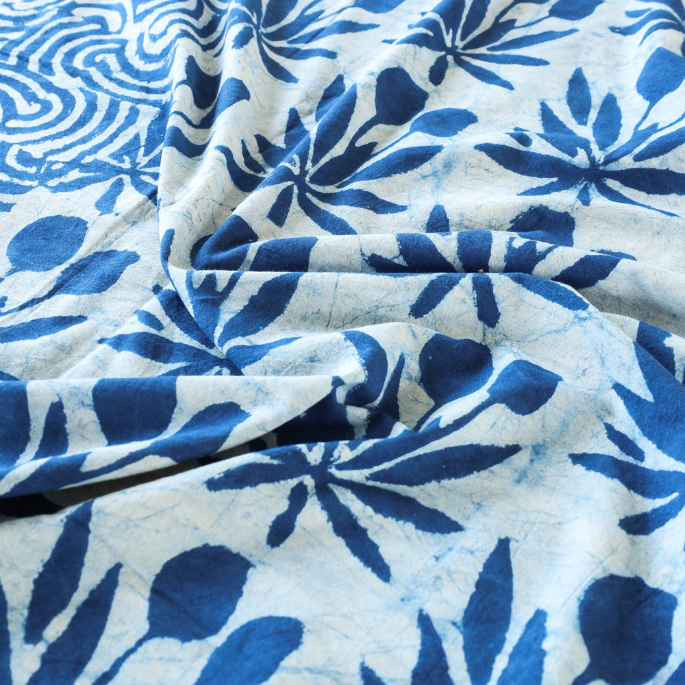Blue - Bindaas Block Art Prints Double Bedcover Cotton Natural Dyed (110 x 93 in)