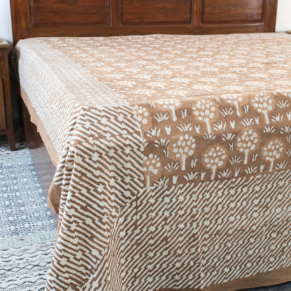 Brown - Bindaas Block Art Prints Double Bedcover Cotton Natural Dyed (110 x 93 in)