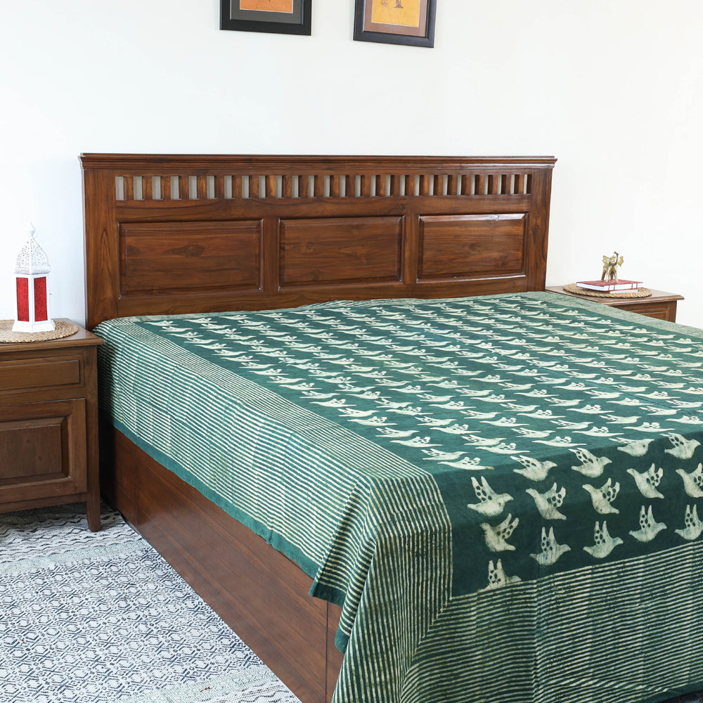 Green - Bindaas Block Art Prints Double Bedcover Cotton Natural Dyed (110 x 93 in)