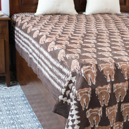 Brown - Bindaas Block Art Prints Natural Dyed Single Bedcover in Pure Cotton (93 x 60 in)