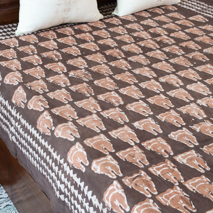 Brown - Bindaas Block Art Prints Natural Dyed Single Bedcover in Pure Cotton (93 x 60 in)