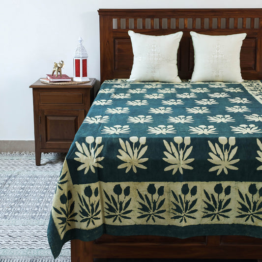 Green - Bindaas Block Art Prints Natural Dyed Single Bedcover in Pure Cotton (93 x 60 in)