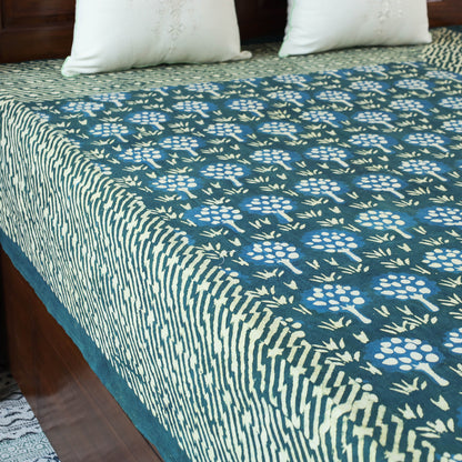 Green - Bindaas Block Art Prints Natural Dyed Single Bedcover in Pure Cotton (93 x 60 in)