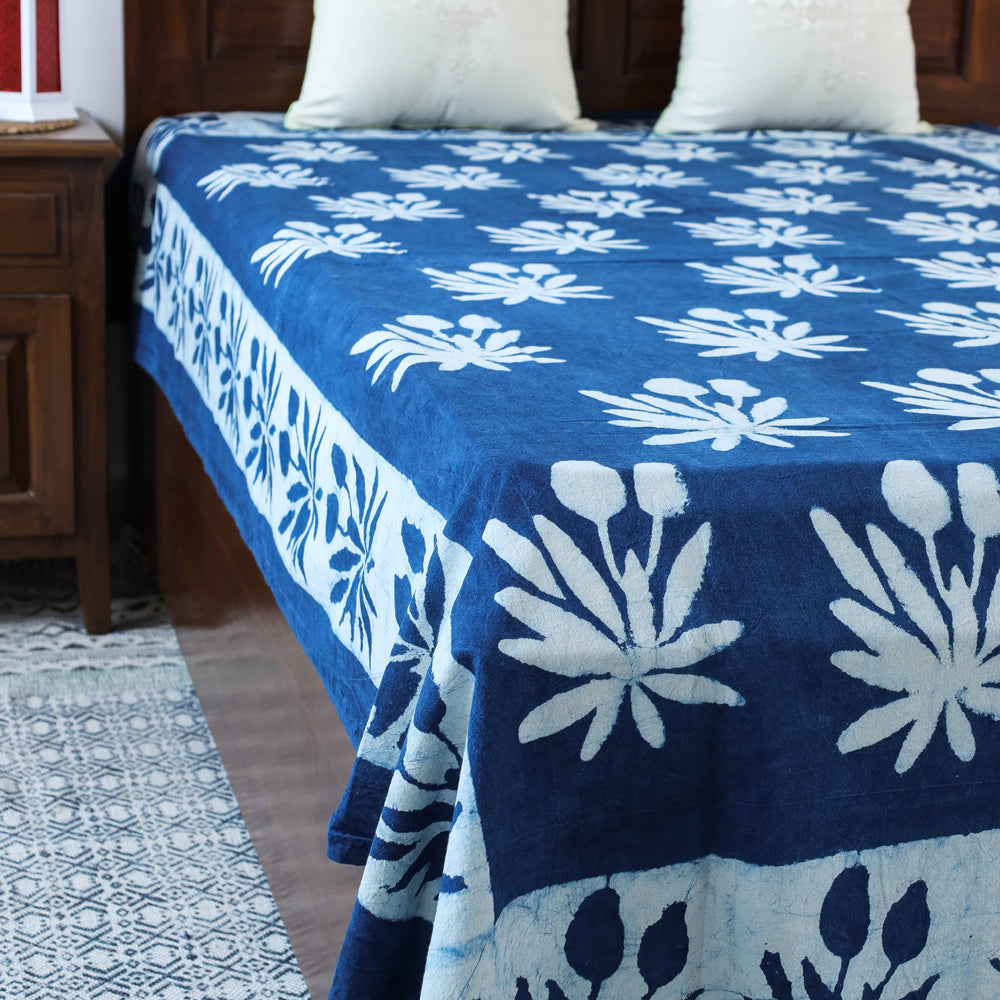 Blue - Bindaas Block Art Prints Natural Dyed Single Bedcover in Pure Cotton (93 x 60 in)