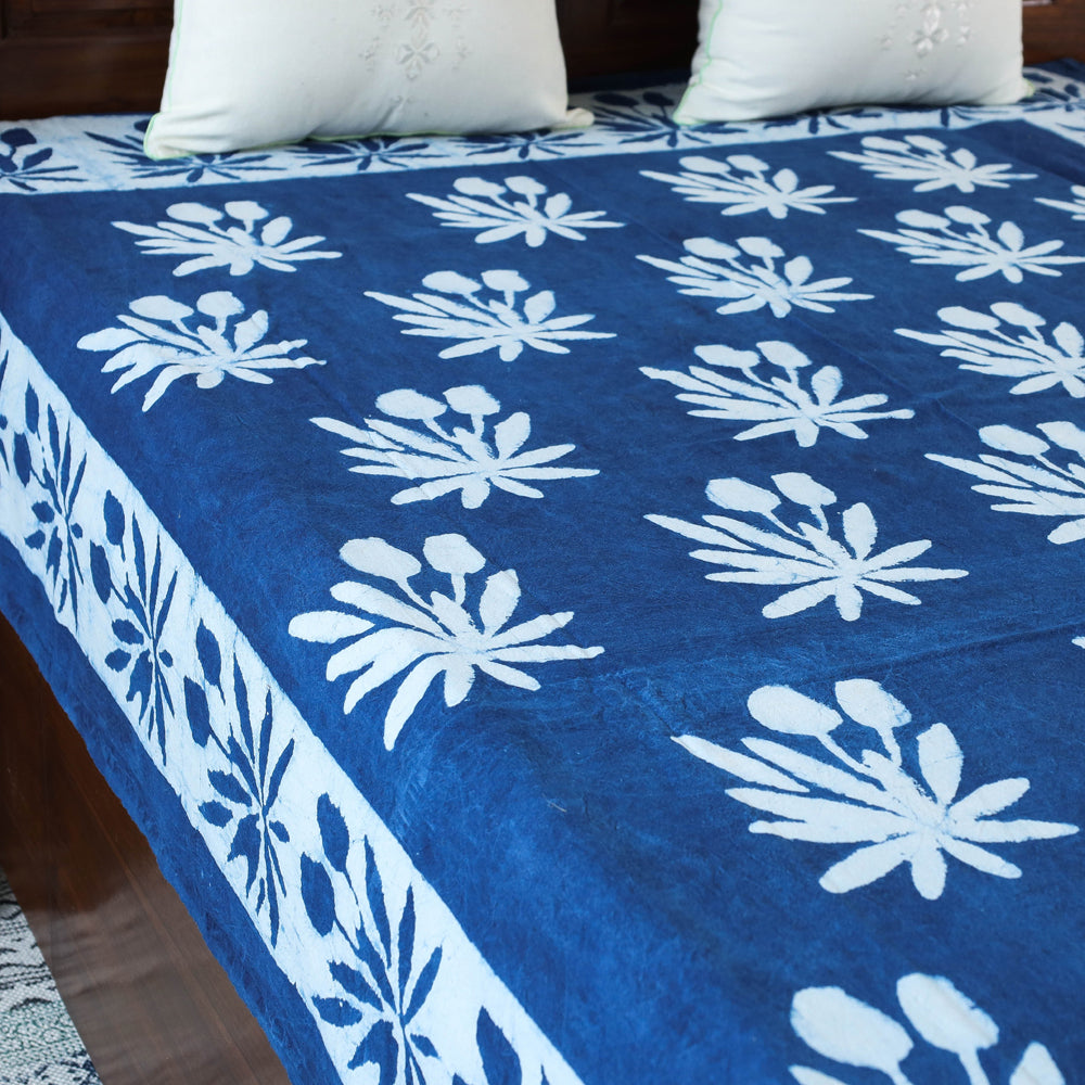Blue - Bindaas Block Art Prints Natural Dyed Single Bedcover in Pure Cotton (93 x 60 in)