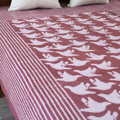 Maroon - Bindaas Block Art Prints Natural Dyed Single Bedcover in Pure Cotton (93 x 60 in)
