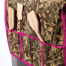 Brown Bagru Block Printing Cotton Fridge Top Cover with Multiple Pockets