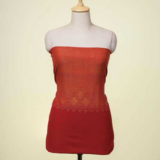 Orange - Kashida Stitch Handloom Cotton Kurti Material by Urmul - 3 Meters