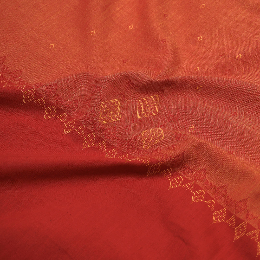 Orange - Kashida Stitch Handloom Cotton Kurta Material by Urmul - 3 Meters