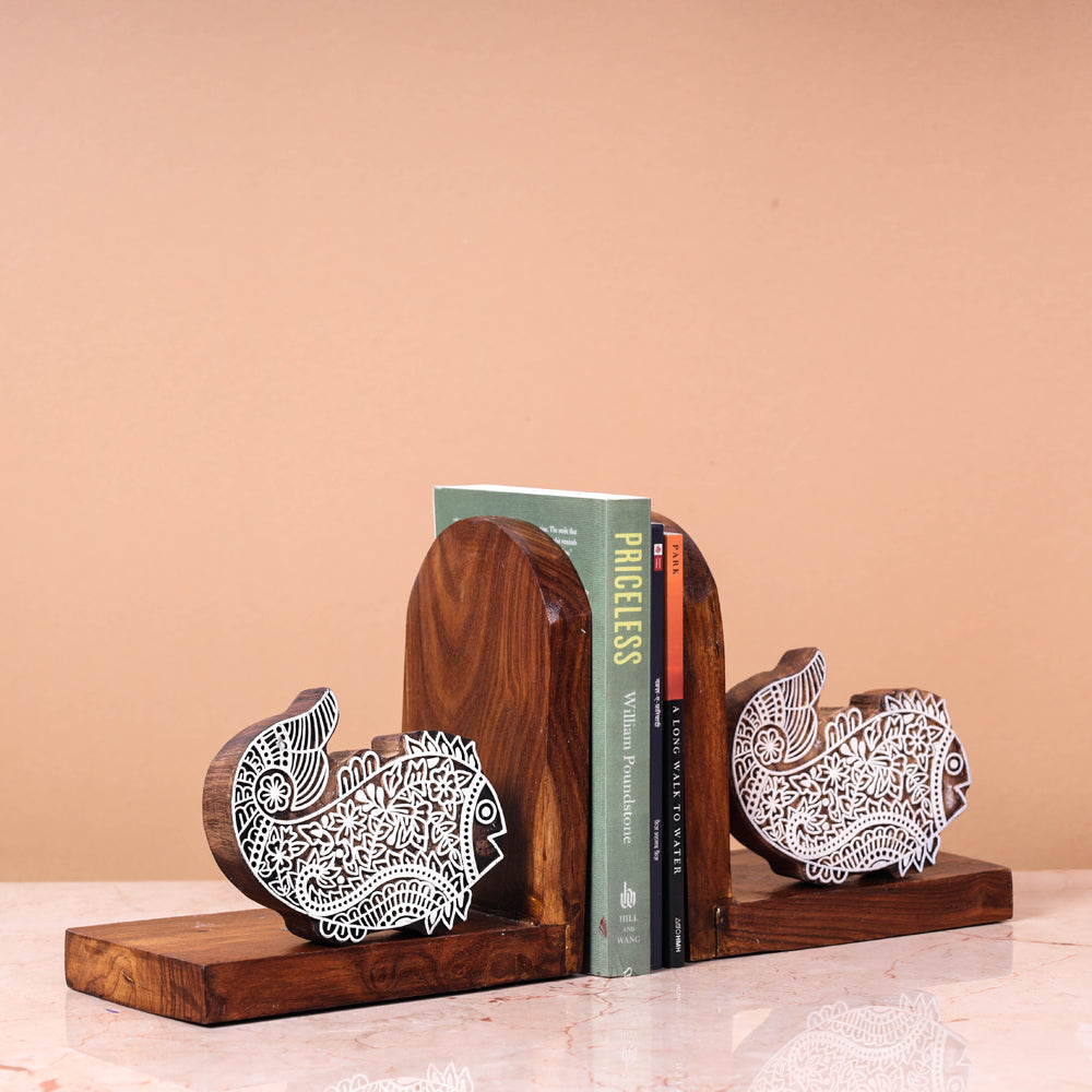 Hand Carved Natural Sheesham Wood Bookend