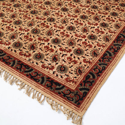 Warangal Weave Kalamkari Block Printed Cotton Durrie / Carpet / Rug (48.5 x 70 in)