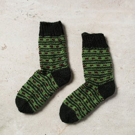 Green Kumaun Hand Knitted Woolen Socks - Kids