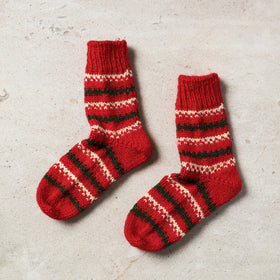  Red Kumaun Hand Knitted Woolen Socks - Kids