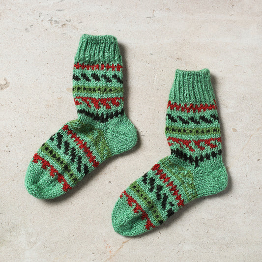 Green - Kumaun Hand-knitted Woolen Socks - Kids