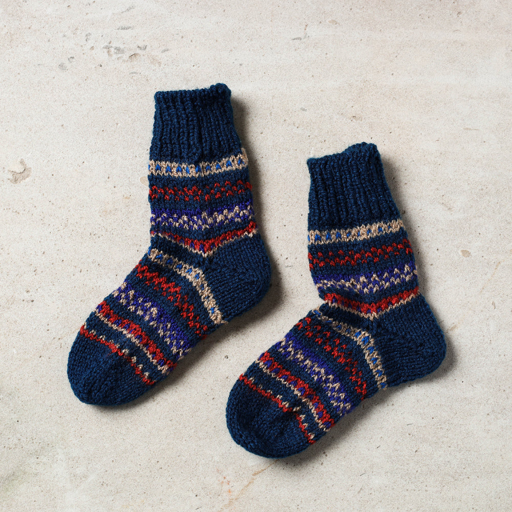 Blue - Kumaun Hand-knitted Woolen Socks - Kids