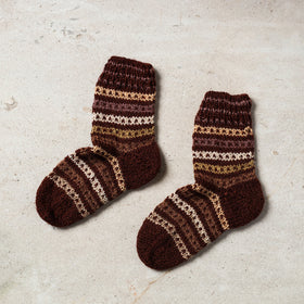 Brown Kumaun Hand Knitted Woolen Socks - Kids