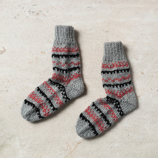 Grey - Kumaun Hand-knitted Woolen Socks - Kids