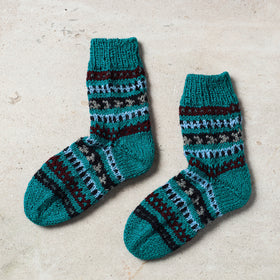  Green Kumaun Hand Knitted Woolen Socks - Kids