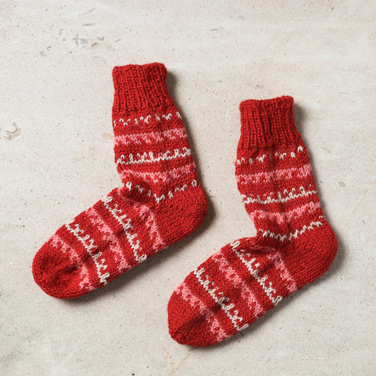 Red - Kumaun Hand-knitted Woolen Socks - Kids