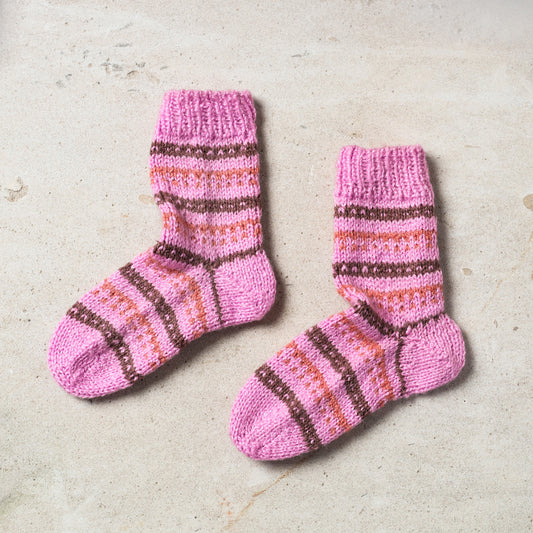 Pink - Kumaun Hand-knitted Woolen Socks - Kids