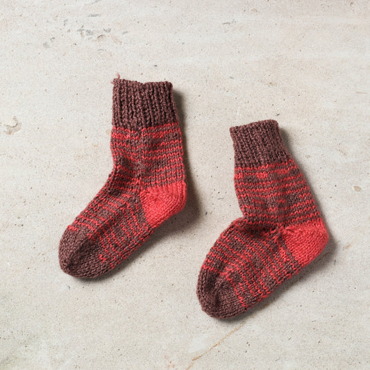 Orange - Kumaun Hand-knitted Woolen Socks - Kids