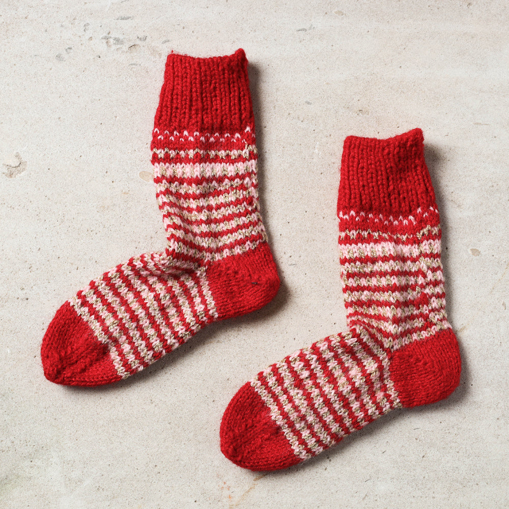 Red - Kumaun Hand-knitted Woolen Socks - Kids