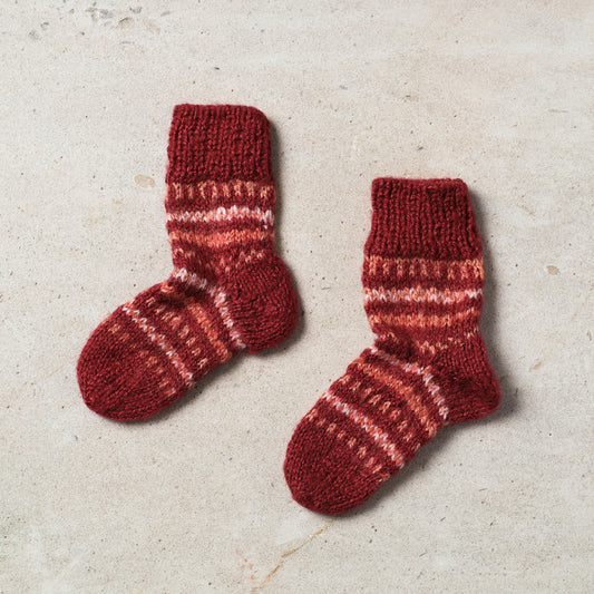 Maroon - Kumaun Hand-knitted Woolen Socks - Kids
