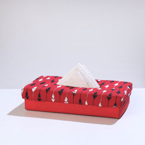Red Bengal Kantha Work Handcrafted Tissue Box 