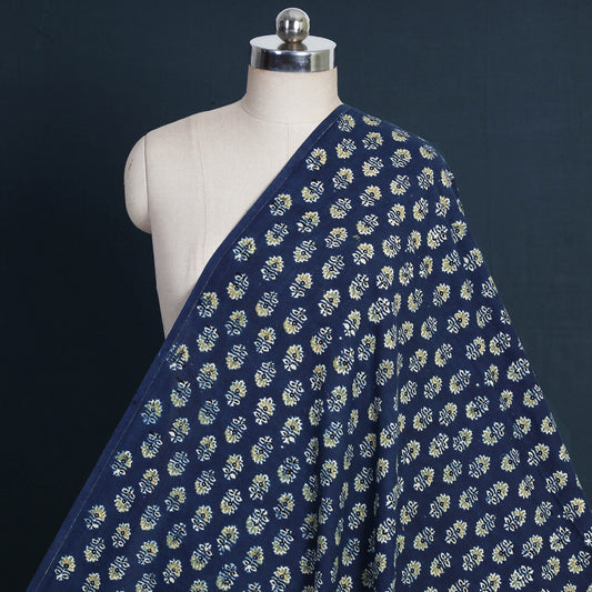 Blue -Tiny Aster Butta's Ajrakh Natural Dyed Hand Block Prints Cotton Fabric