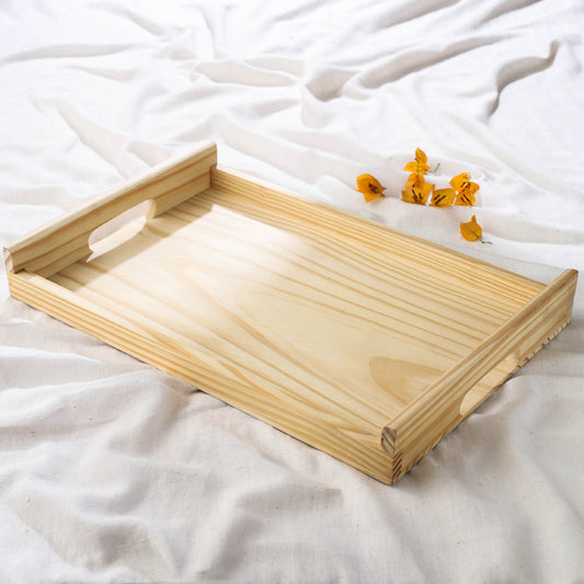Hand Carved Natural Pine Wooden Tray (10 in x 15 in)