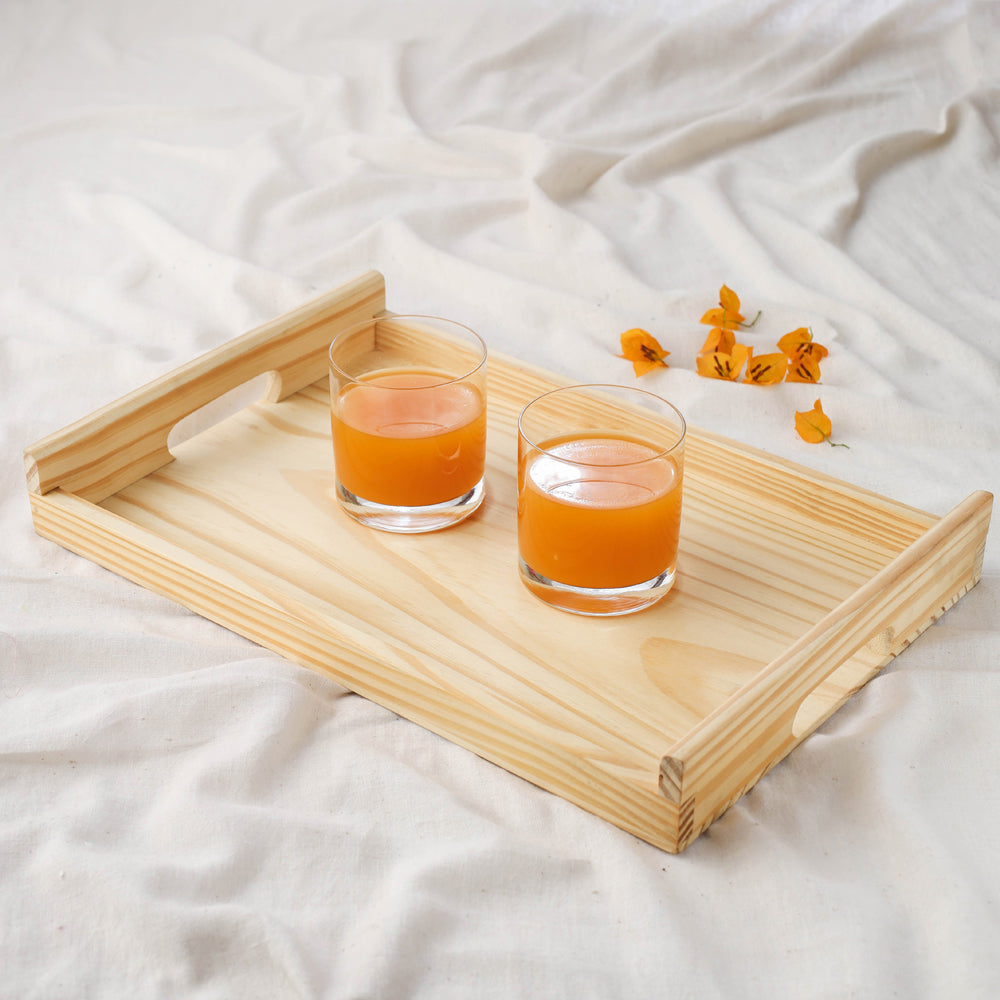 Hand Carved Natural Pine Wooden Tray (10 in x 15 in)