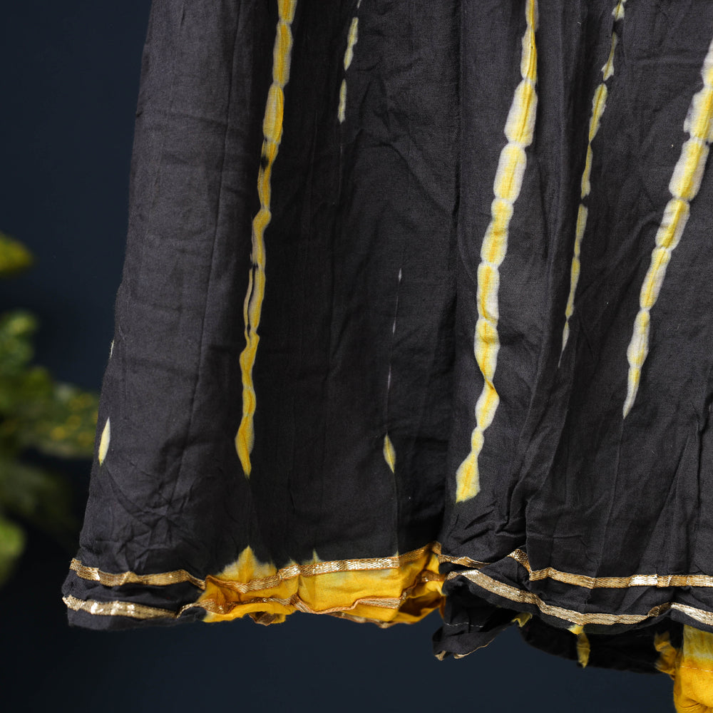 Black - Shibori Tie-Dye Cotton Long Skirt