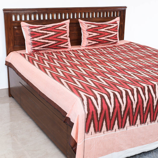 Red - Ikat Weave Cotton Double Bedcover with Pillow Covers (105 x 88 in)