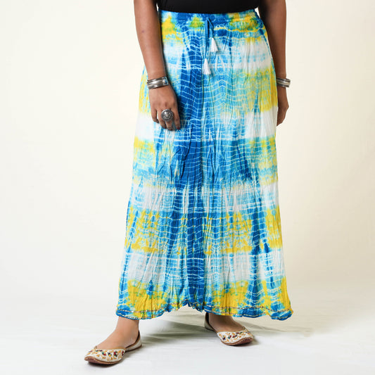 Blue - Shibori Tie-Dye Cotton Long Skirt