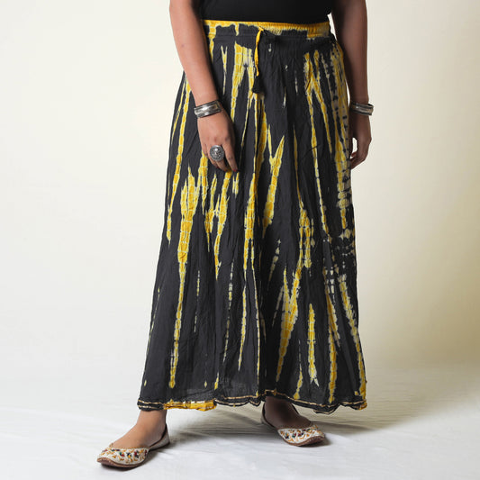 Black - Shibori Tie-Dye Cotton Long Skirt