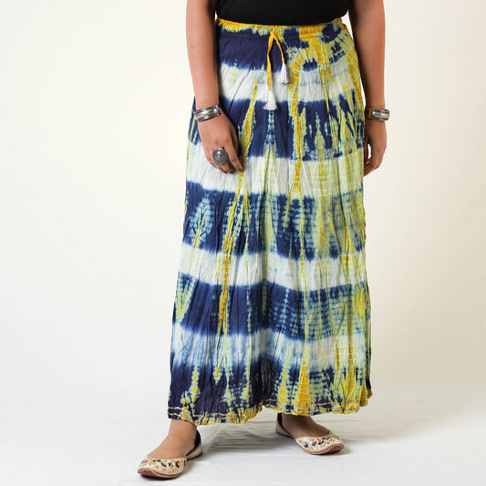 Blue - Shibori Tie-Dye Cotton Long Skirt