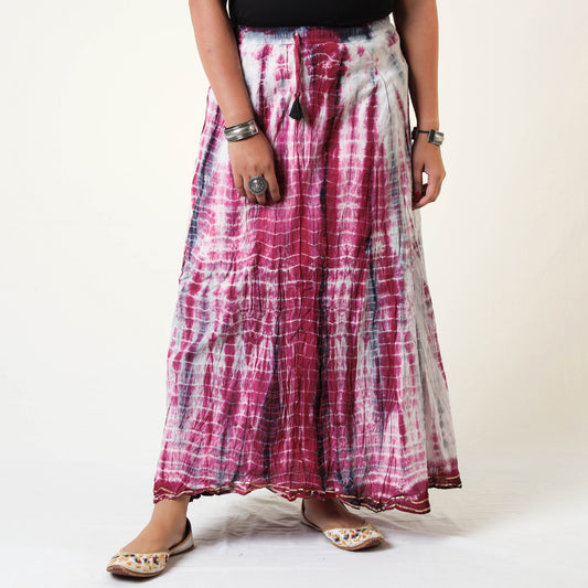 Pink - Shibori Tie-Dye Cotton Long Skirt