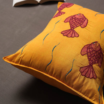 Chandi Mati Tagai Work Cotton Cushion Cover (16x16 inches)