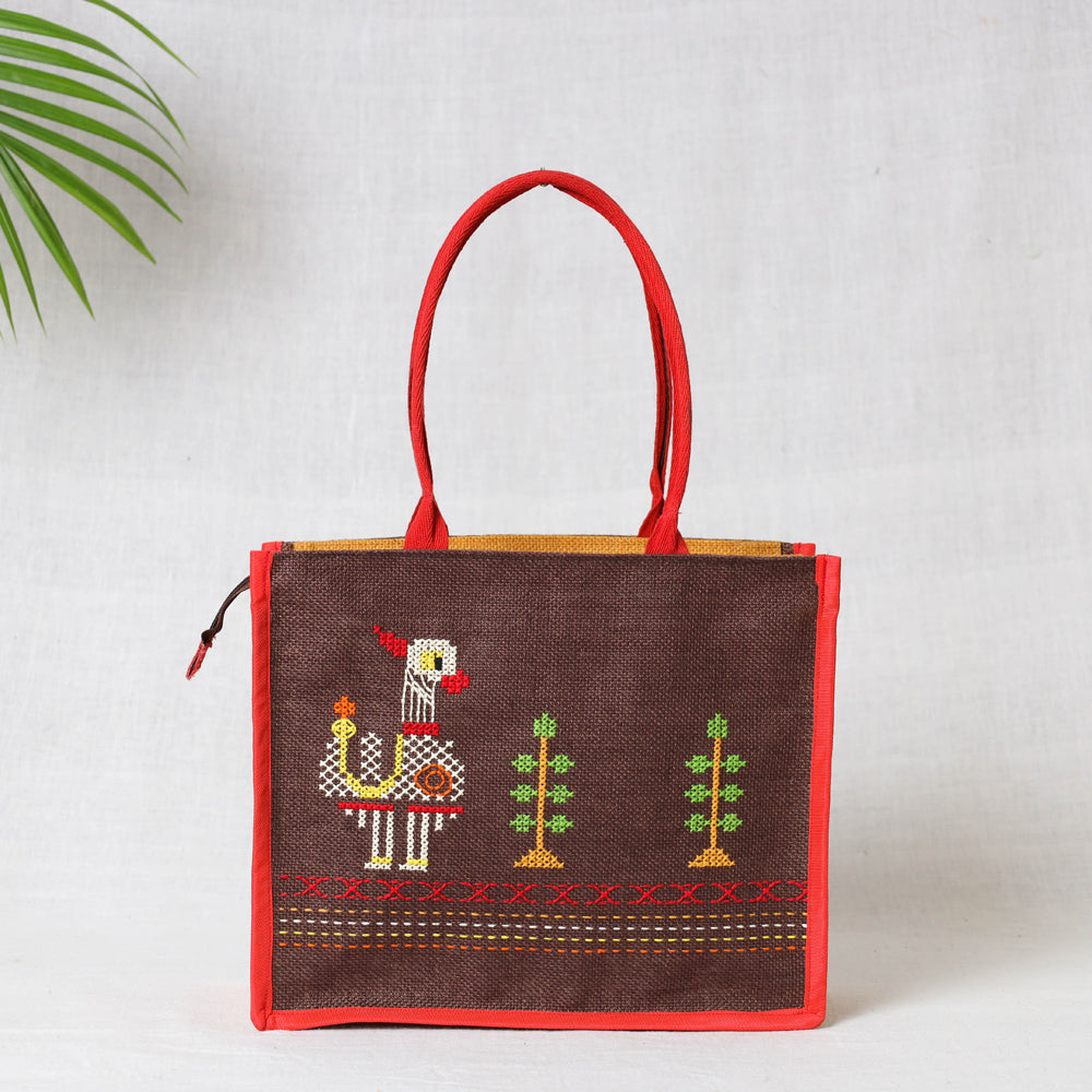 embroidered jute bag