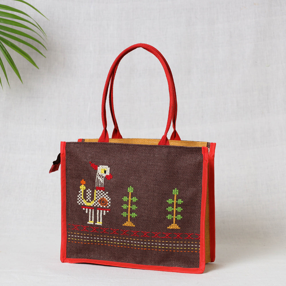 embroidered jute bag