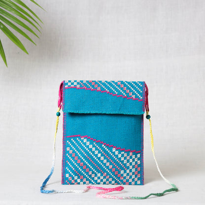 Blue - Tribal Hand Embroidered Jute Sling Bag