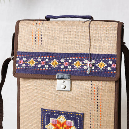 Beige - Tribal Hand Embroidered Jute Office Sling Bag